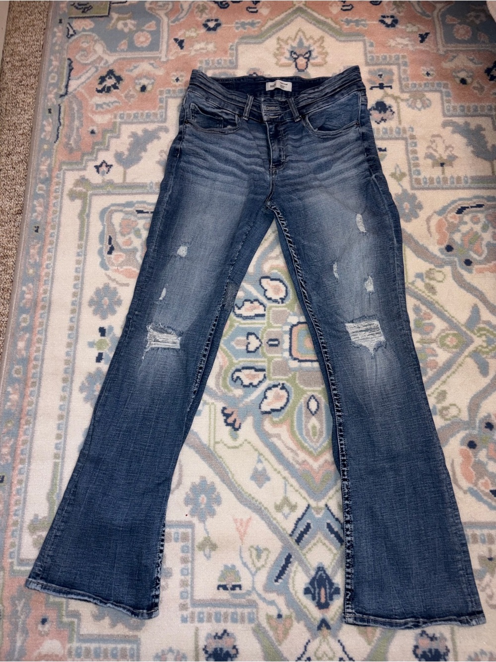 BKE Women's Blue Distressed Bootcut Jeans